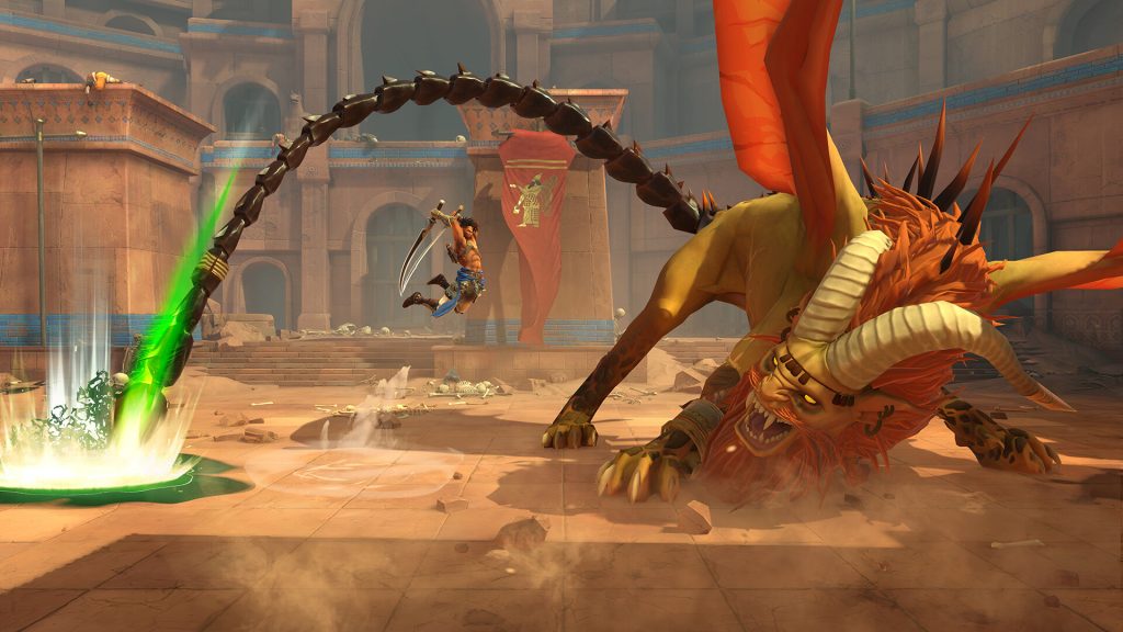 A still from Prince of Persia: The Lost Crown, featuring the fight against Jahandar.