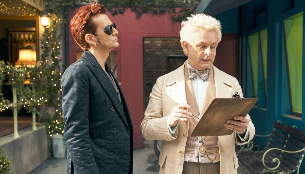 David Tennat as a demon named Crowley and Michael Sheen an angel named Aziraphale in Good Omens 