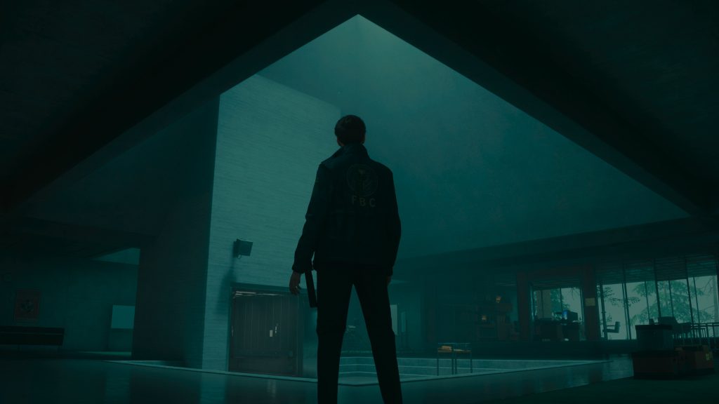 A still from Alan Wake 2, featuring agent Kiran Estevez in the Lake House DLC.