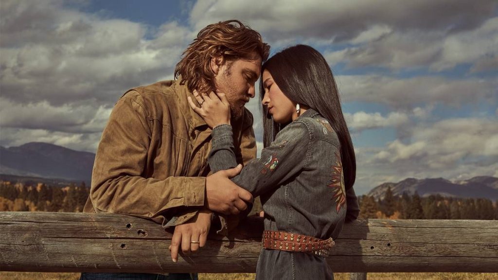 Luke Grimes and Kelsey Asbille in Yellowstone | Credits: Paramount+