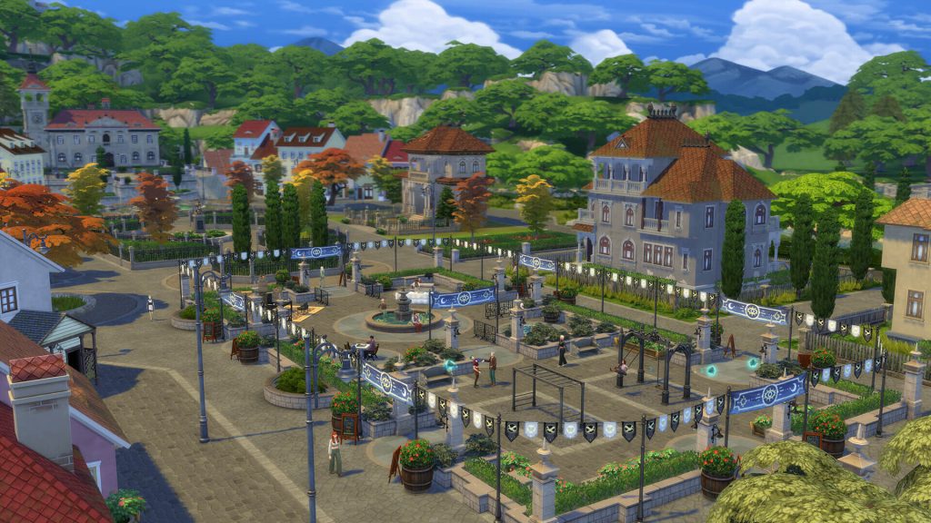 the image shows the town in The Sims 4 Life & Death DLC 