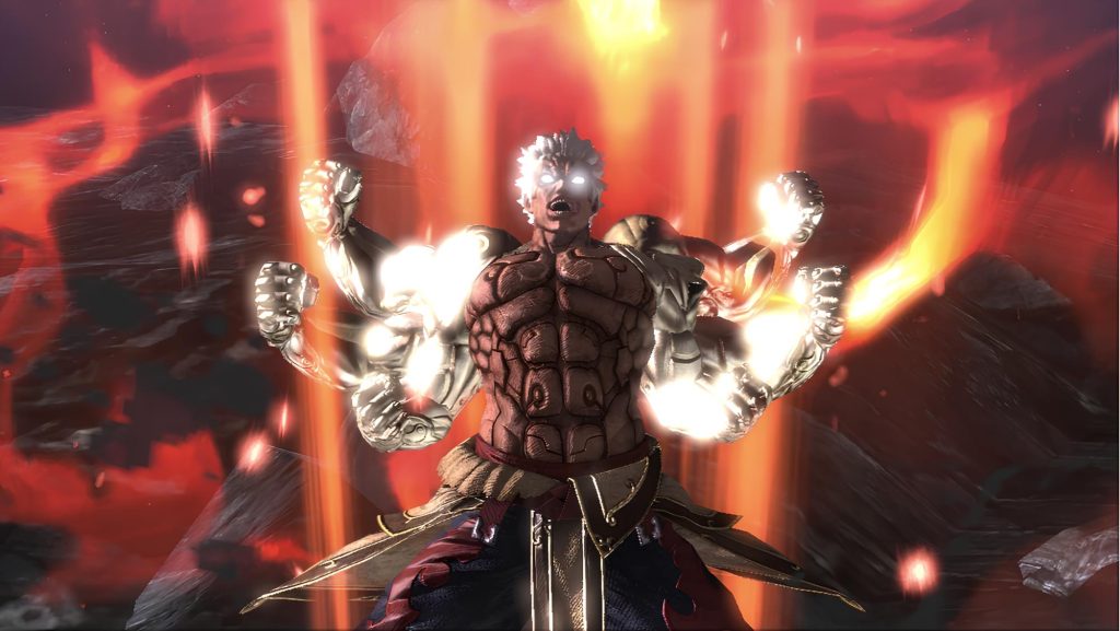 A still from Asura's Wrath, featuring the titular character in his multi-armed form.