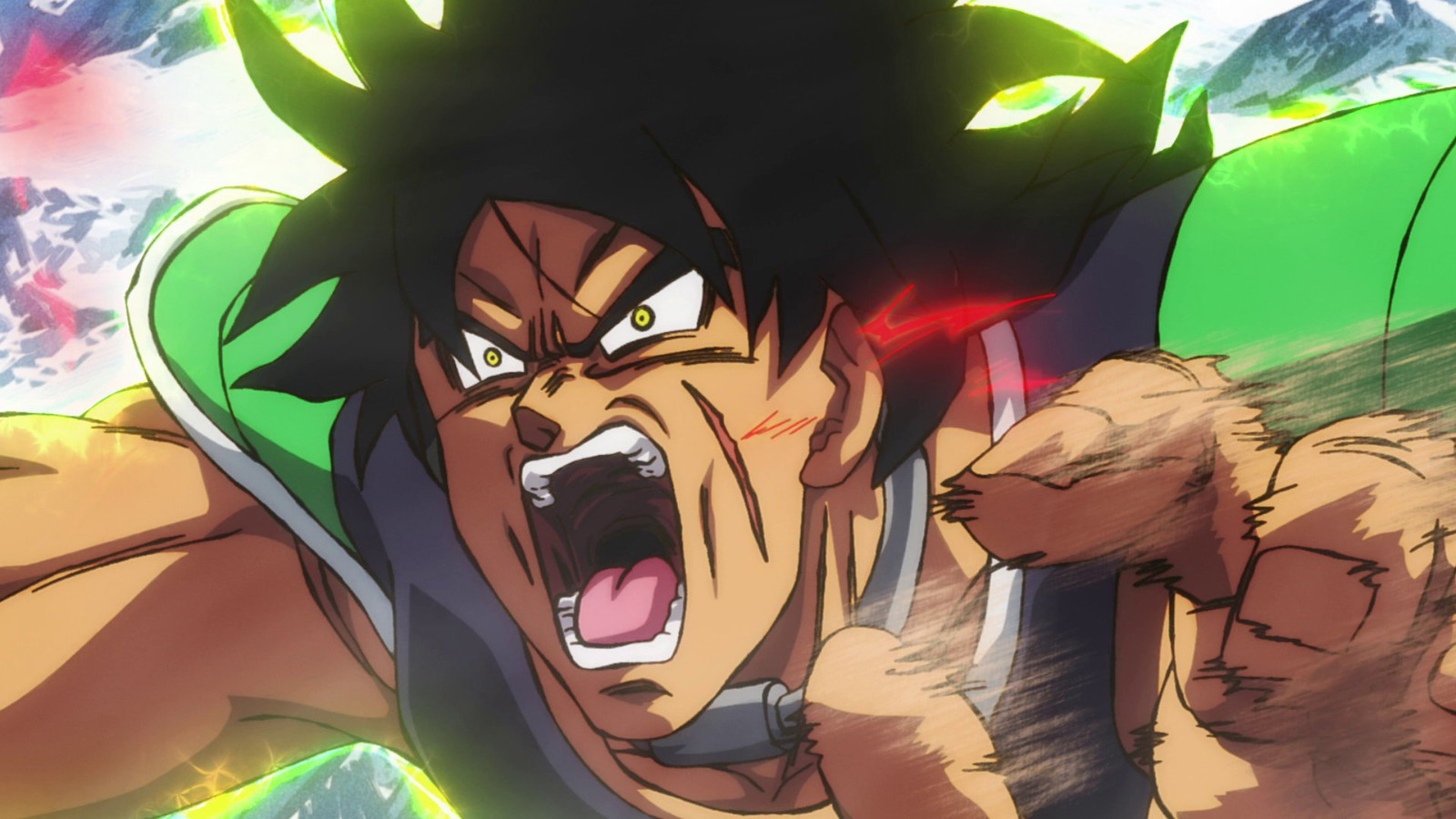 Broly has his mouth wide open in the picture in Dragon Ball movie