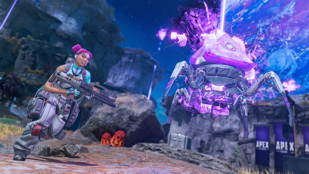 A still from Apex Legends, featuring the character, Lifeline.