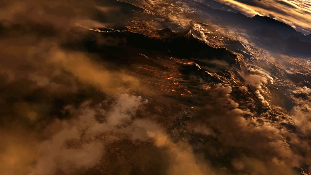 A scene from Halo: Reach featuring an orbital view of a planet.