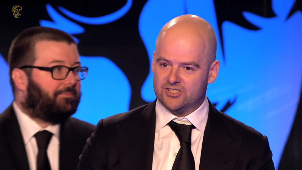 Dan Houser delivers the opening speech at the 2014 BAFTA Game Awards.