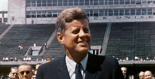 President John F. Kennedy speaks at Rice University 