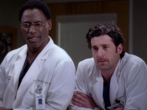 Isaiah Washington and Patrick Dempsey in a still from Grey's Anatomy (2005-Present)