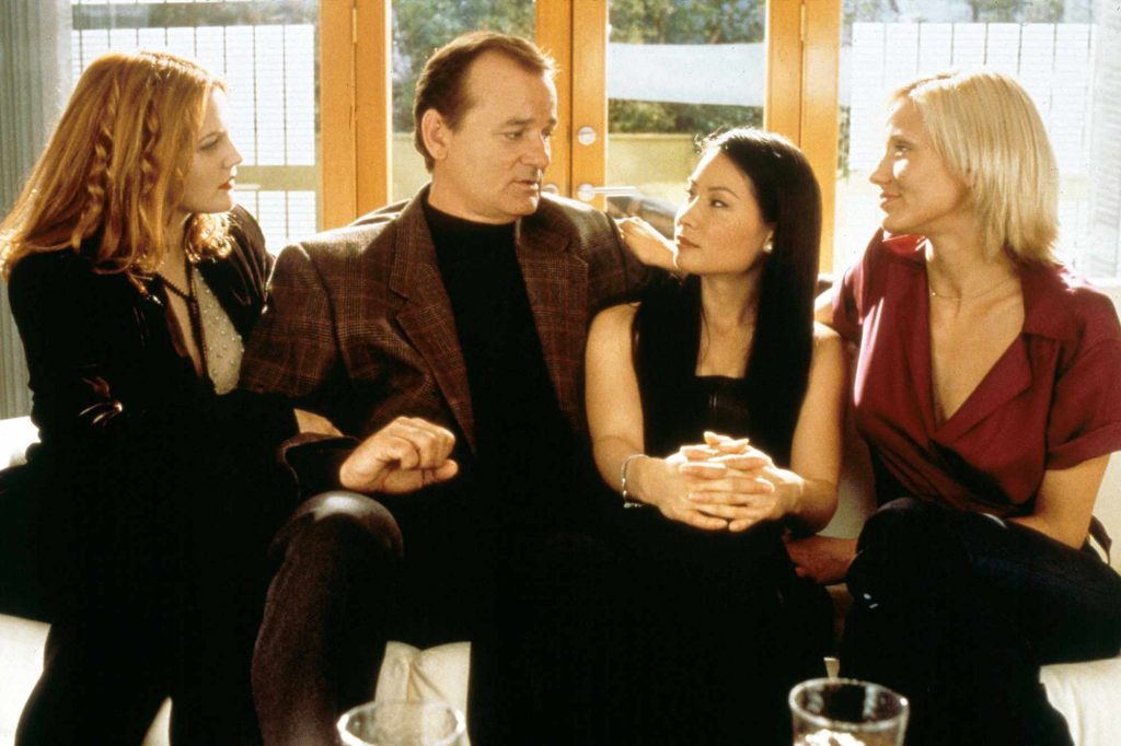 Drew Barrymore, Bill Murray, Lucy Liu, and Cameron Diaz in a still from Charlie's Angels (2000)