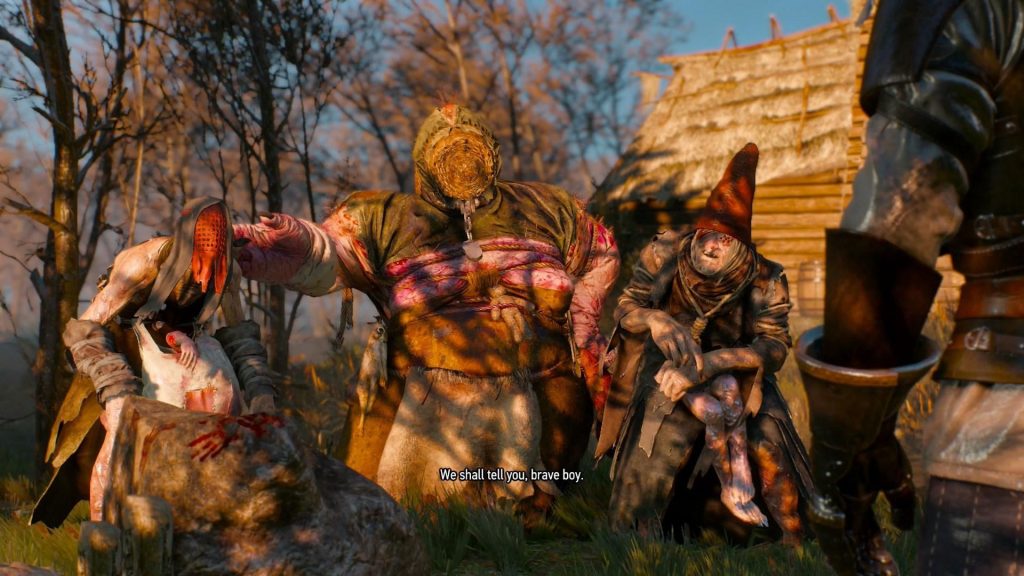 The Witcher 3: Wild Hunt screenshot featuring the Crones of Crookbag Bog.