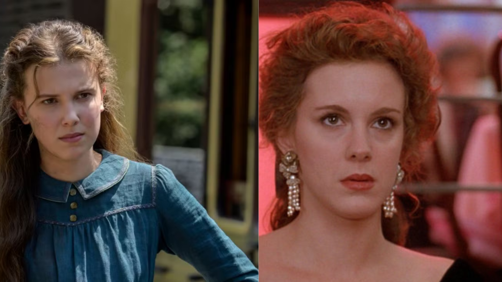 Millie Bobby Brown (Enola Holmes) and Elizabeth Perkins (Big)