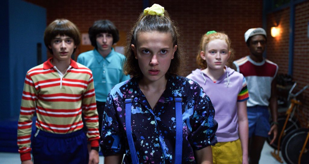 Noah Schnapp, Finn Wolfhard, Millie Bobby Brown, Sadie Sink, Caleb McLaughlin in stranger things season 3