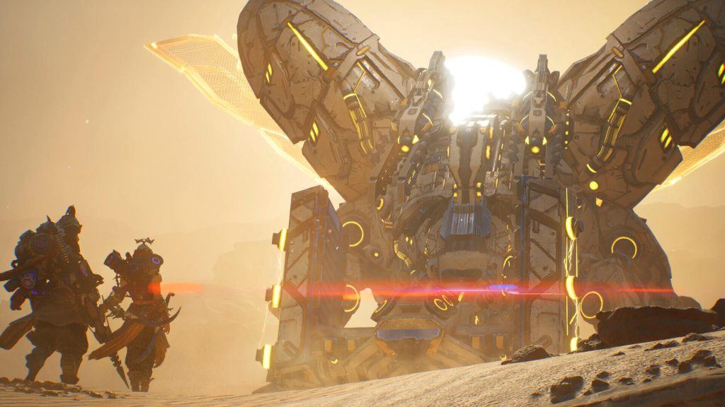 the image shows player going towards a huge mech in Light of Motiram