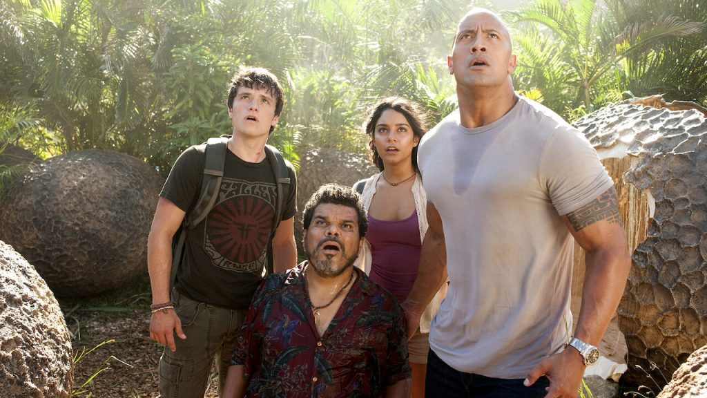 Josh Hutcherson, Luis Guzmán, Vanessa Hudgens, and Dwayne Johnson in Journey 2: The Mysterious Island