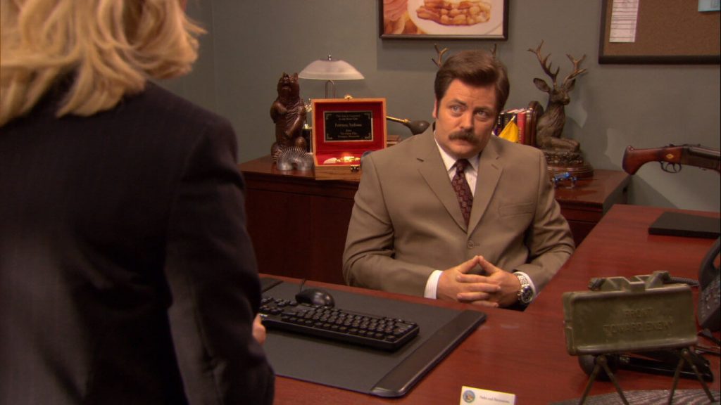 Nick Offerman as Ron Swanson. | Credits: Parks and Recreation / NBC.