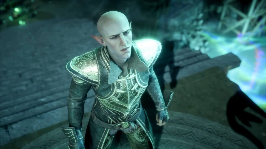 A still from Dragon Age: The Veilguard featuring Solas, an Elf character in the game.