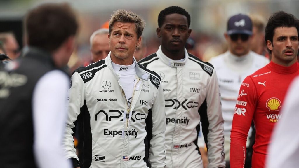 Damson Idris and Brad Pitt on the sets of F1