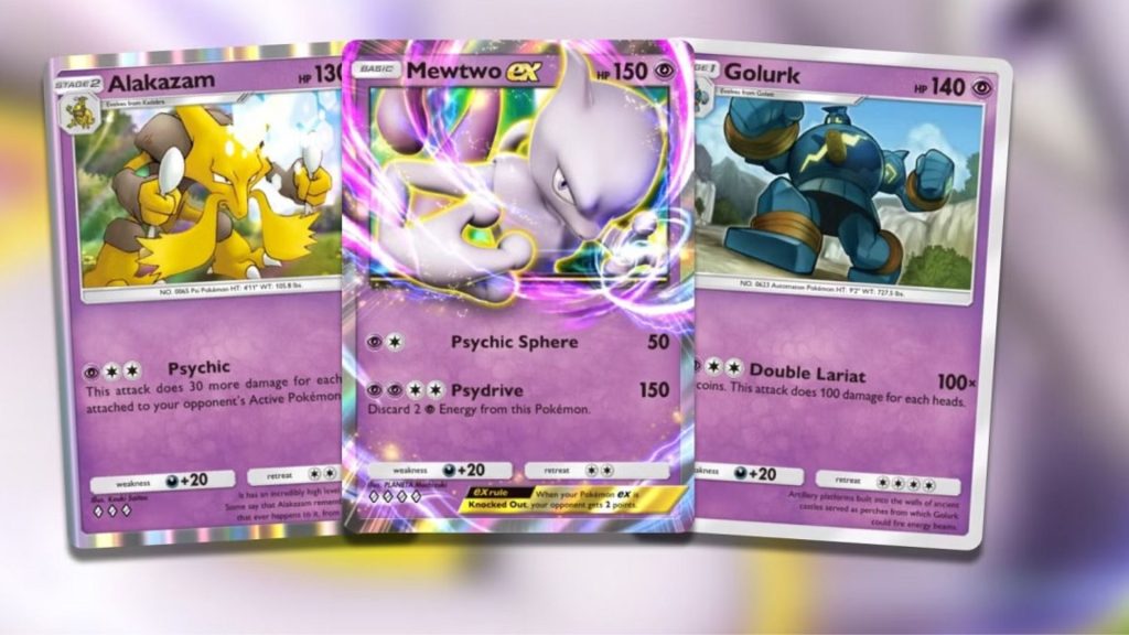 the image shows Mewtwo's cards in Pokémon TCG Pocket