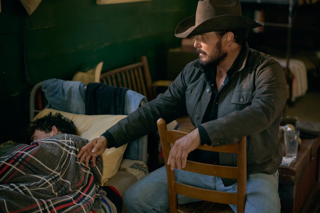 L-R: Finn Little as Carter and Cole Hauser as Rip Wheeler on episode 509 of Paramount Network's Yellowstone.