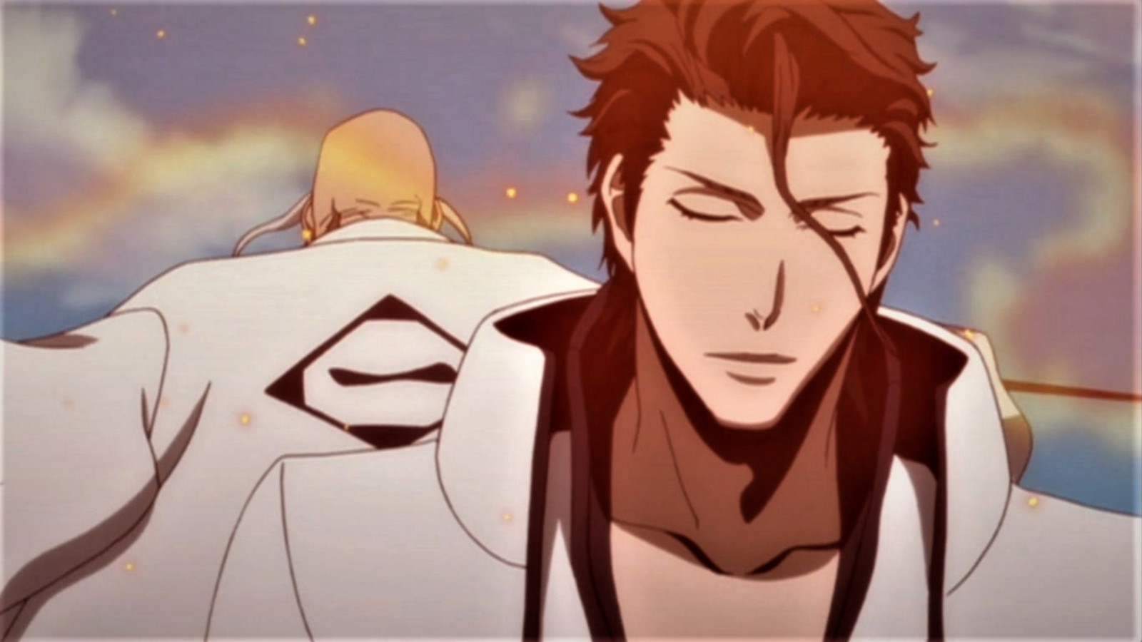 Aizen during his fight with Yamamoto in Bleach anime 