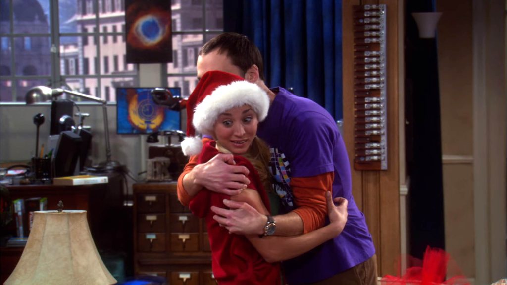 Kaley Cuoco and Jim Parsons in the episode The Bath Gift Item Hypothesis from The Big Bang Theory