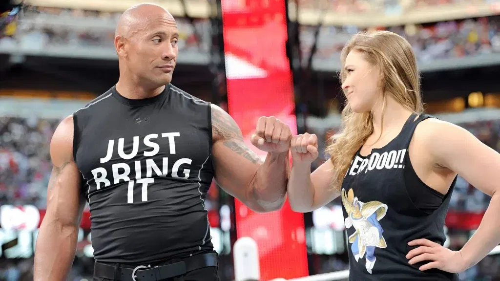 Ronda Rousey and The Rock at WrestleMania 31