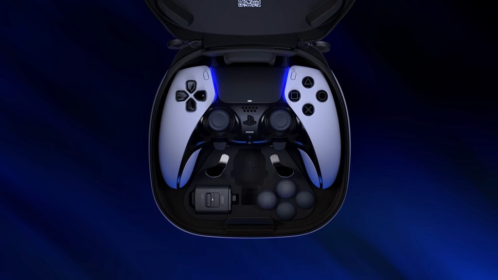 A promotional render of the DualSense Edge PlayStation controller.