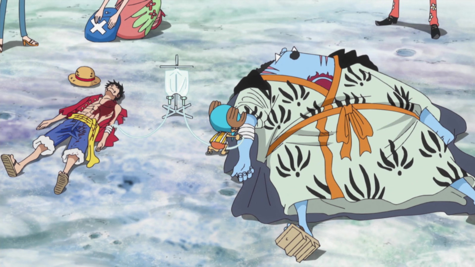 Jinbei donates blood to Luffy in One Piece. 