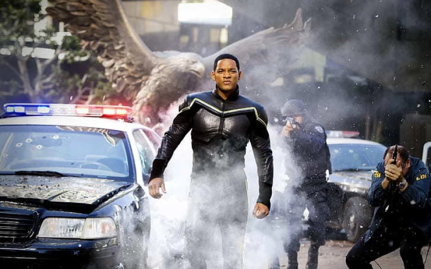 Will Smith in a still from Hancock (2008)