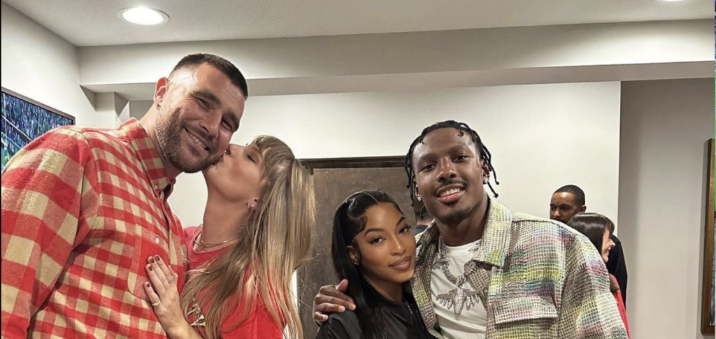 Travis Kelce, Taylor Swift, Chariah Gordon and Mecole Hardman Jr. 