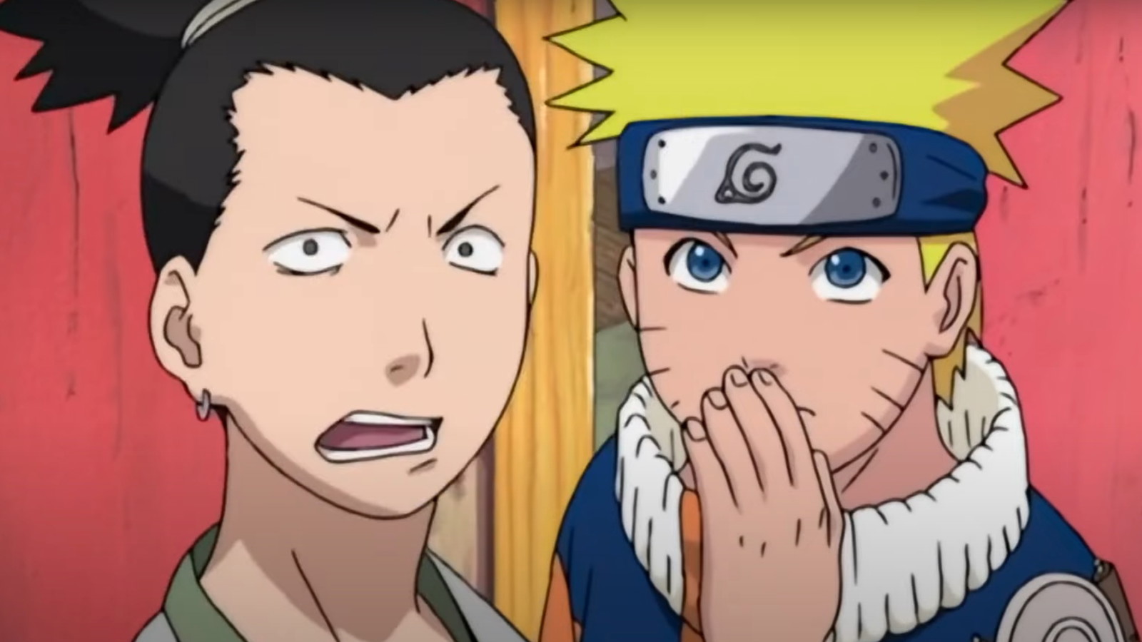 Naruto and Shikamaru outside of the Hokage office in Masashi Kishimoto's Naruto