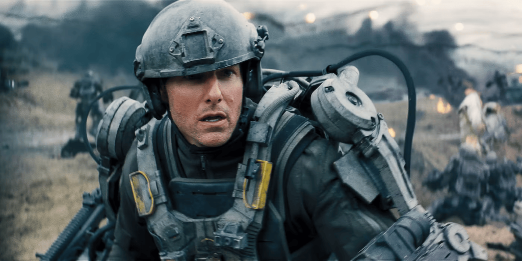 Tom Cruise as Willam Cage in Edge of Tomorrow.