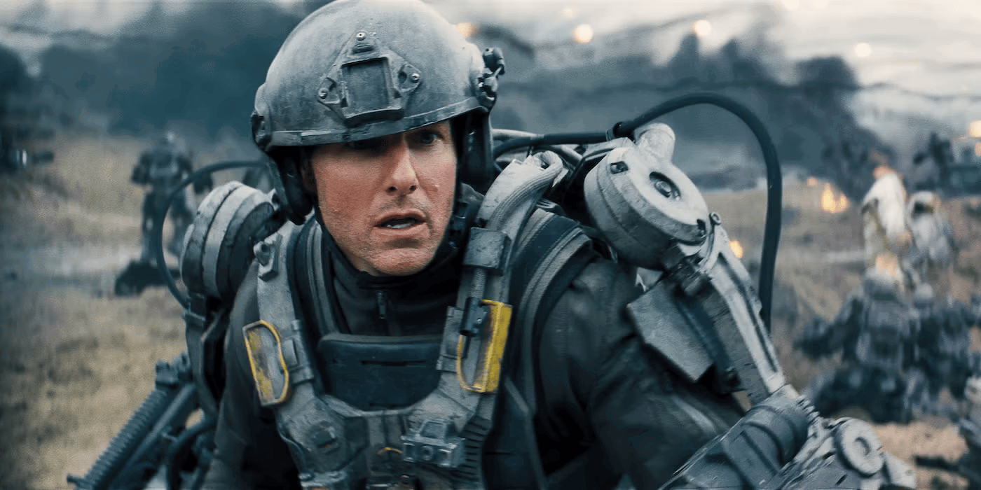 Tom Cruise as Willam Cage in Edge of Tomorrow. 