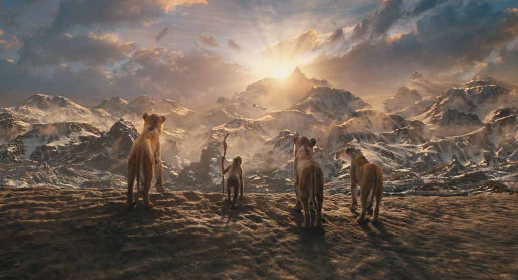  The Lion King. (L-R) Mufasa (voiced by Aaron Pierre), Young Rafiki (Kagiso Lediga), Taka (voiced by Kelvin Harrison Jr.) and Sarabi (Tiffany Boone). Photo courtesy of Disney. © 2024 Disney Enterprises Inc. All Rights Reserved.