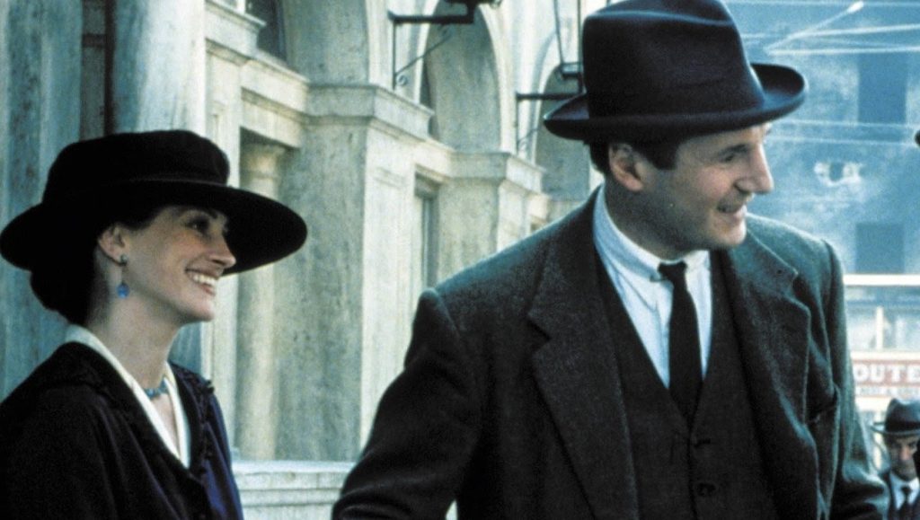 Julia Roberts as Kitty Kiernan and Liam Neeson as Michael Collins in Neil Jordan's 1996 historical biopic of Irish revolutionary Michael Collins.