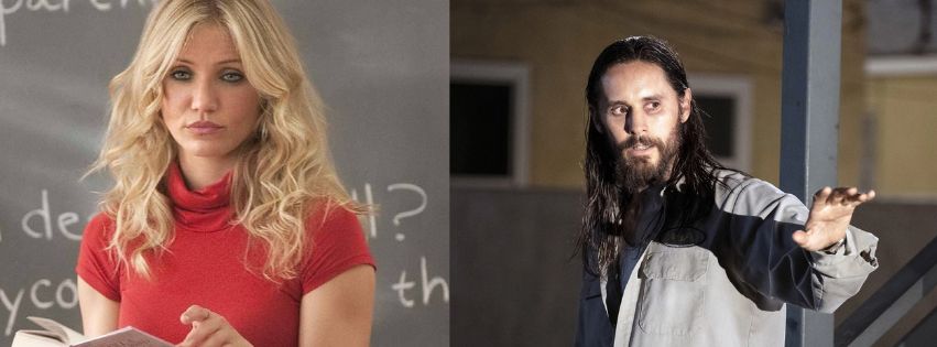 A collage of Cameron Diaz as Elizabeth Halsey in the 2011 movie Bad Teacher (Left) and Jared Leto as Albert Sparma in the 2021 movie The Little Things (Right)