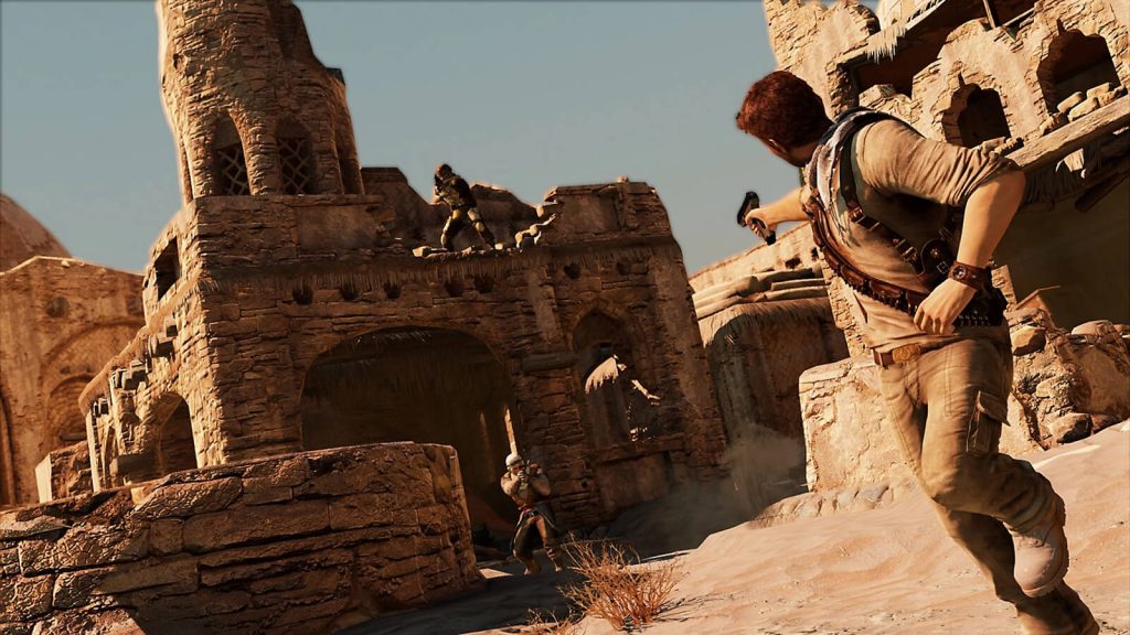 the image shows Nathan fighting in Uncharted 3