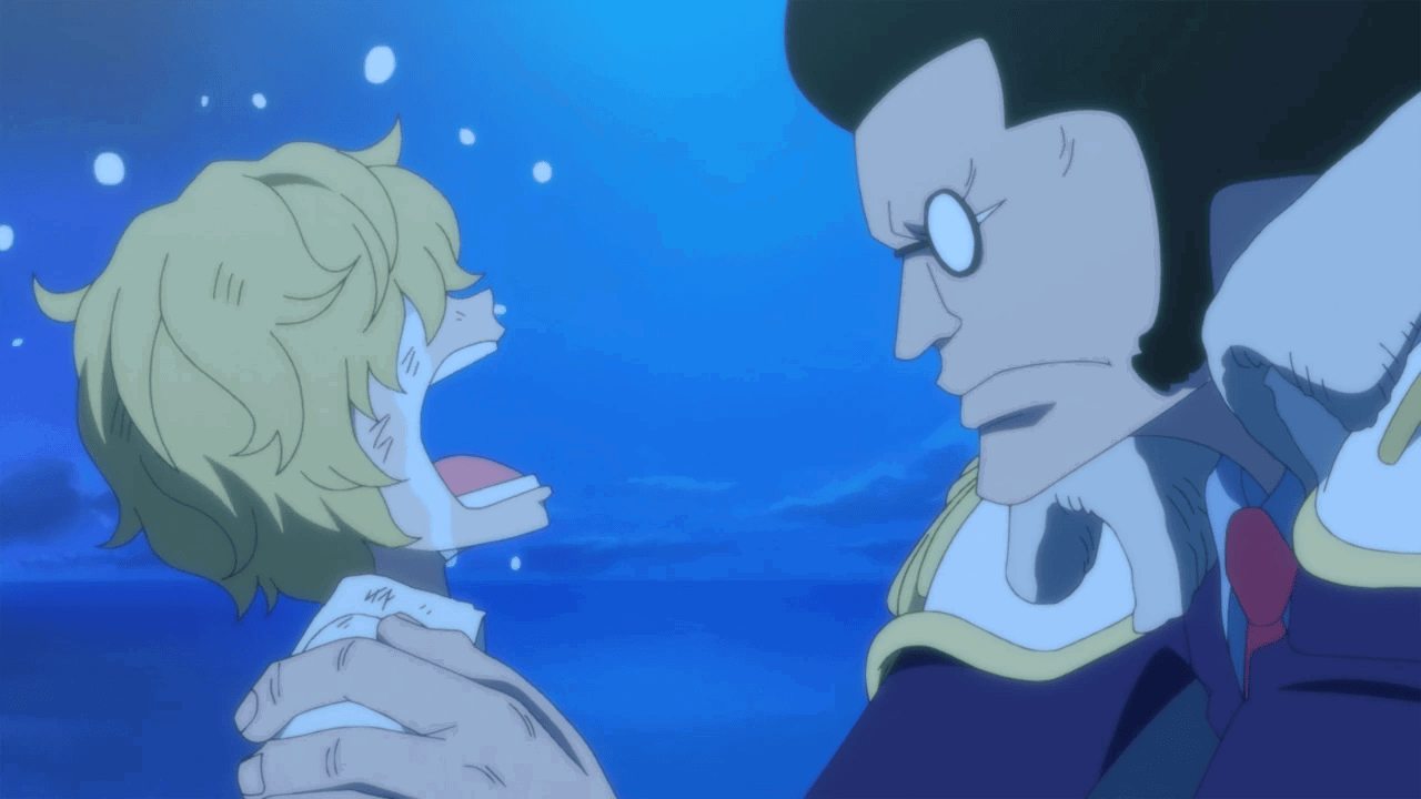 Sengoku meets Rosinante for the first time in One Piece. 