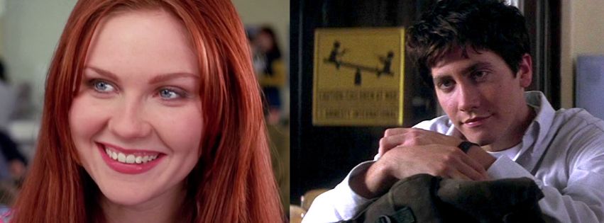 A collage of Kirsten Dunst as Mary Jane Watson (Left) in the 2002 Spider-Man movie and Jake Gyllenhaal as Donnie Darko (Right) in the 2001 movie Donnie Darko