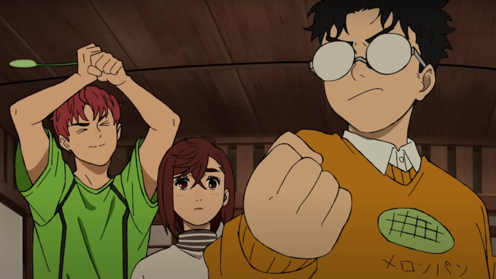 Okarun, Momo and Jiji in a still from the final episode