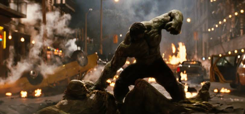 Edward Norton’s Hulk beating the life out of Tim Roth’s Abomination in The Incredible Hulk 