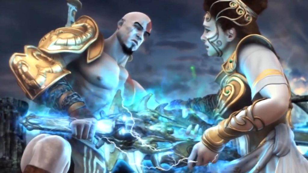 the image shows Kratos killing Athena in God of War 2