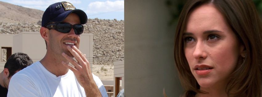 A collage of Carson Daly at Fort Irwin, California, on May 27, 2009 (Left) and Jennifer Love Hewitt as Julie James (Right) in a still from the 1997 movie I Know What You Did Last Summer