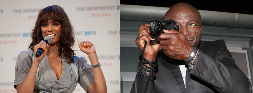 A collage of Tyra Banks (Left) giving a speech on why she's going to Harvard Business School in 2011 and Seal (Right) at Bondi Icebergs Dining Room and Bar, Sydney, Australia.