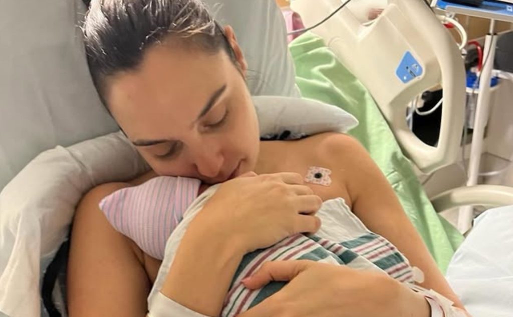 Gal Gadot holding her fourth daughter Ori in an Instagram post