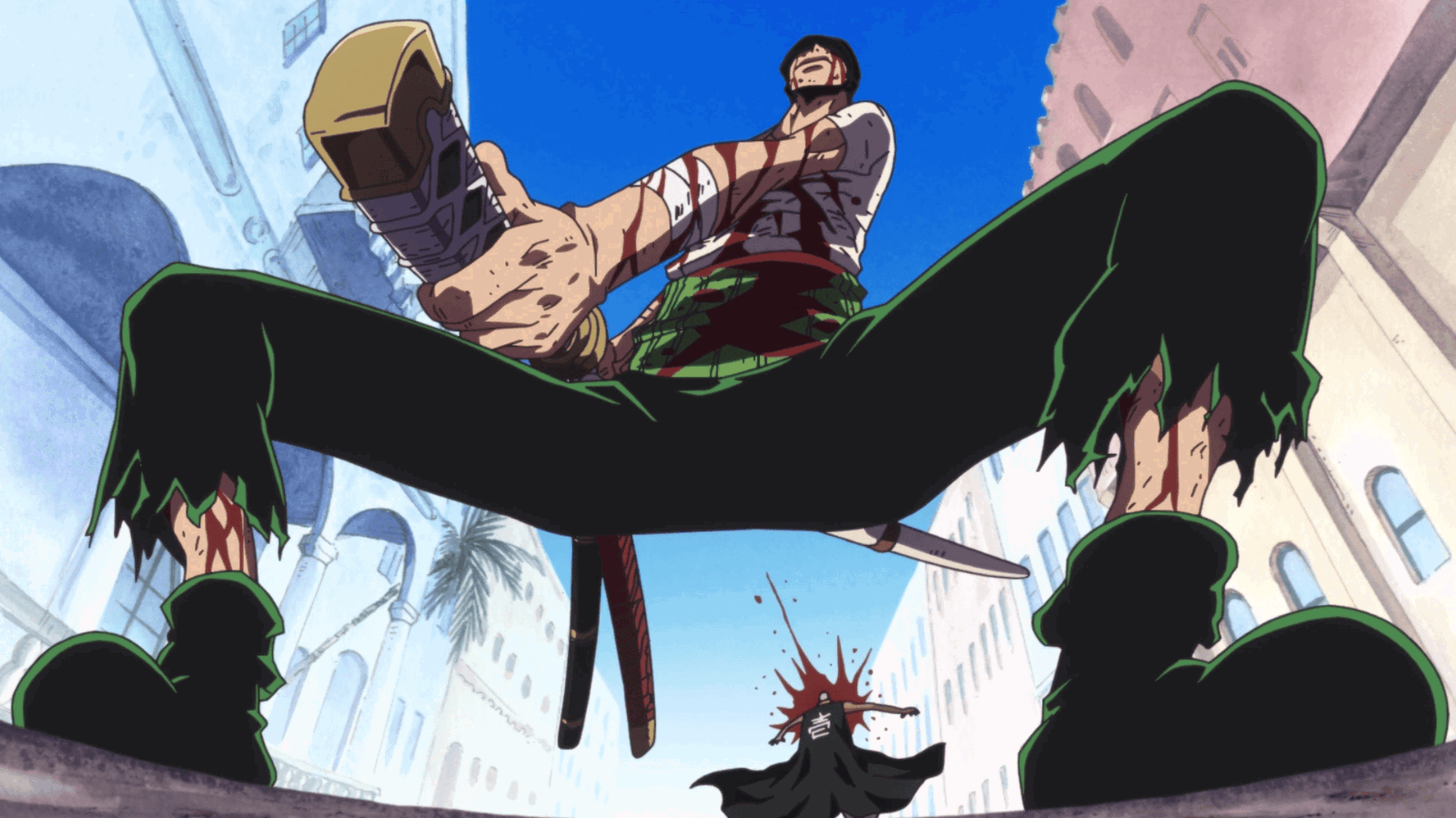 Zoro defeats Daz Bonez in One Piece.