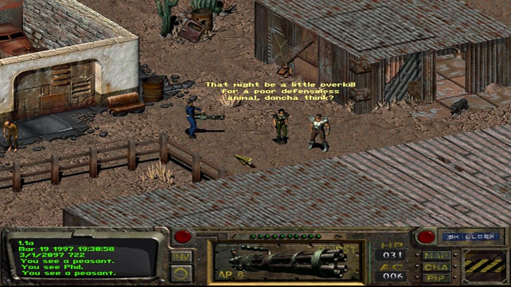 A gameplay screenshot from Fallout 1.