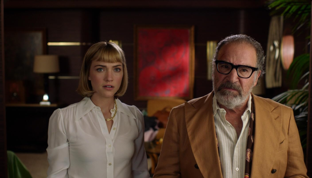 Violett Beane as Imogene and Mandy Patinkin as Rufus Cotesworth in Death and Other Details.