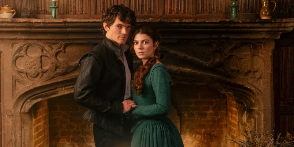 Edward Bluemel as Lord Guildford Dudley and Emily Bader as Lady Jane Grey in My Lady Jane.