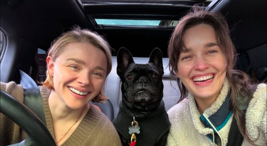 Chloë Grace Moretz and Kate Harrison, along with Moretz's French bulldog in car